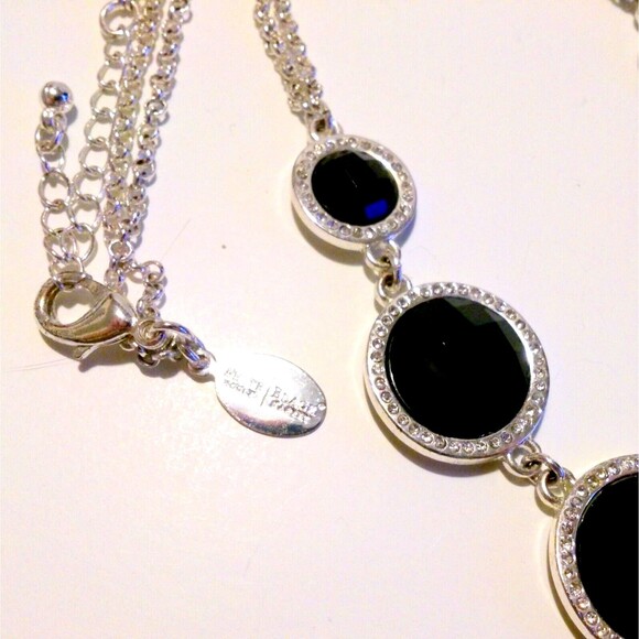 White House Black Market Silver Tone Black Rhinestone Accented Link Necklace - Picture 6 of 6